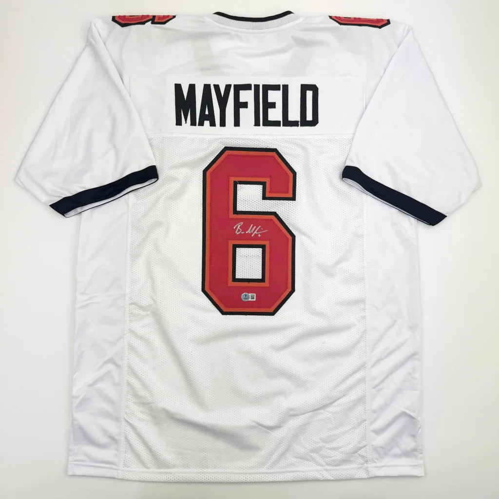 Autographed Baker Mayfield custom jersey in Tampa Bay frame