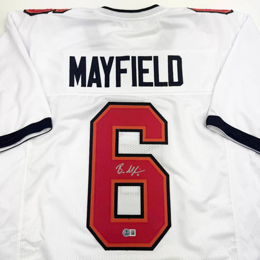 Autographed Baker Mayfield custom jersey in Tampa Bay frame