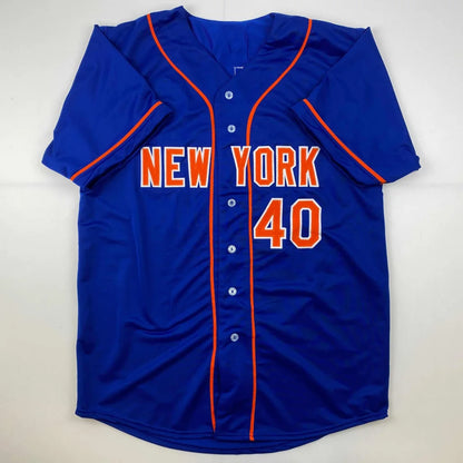 Autographed Bartolo Colon New York royal blue custom jersey with orange trim, 40, Beckett BAS COA
