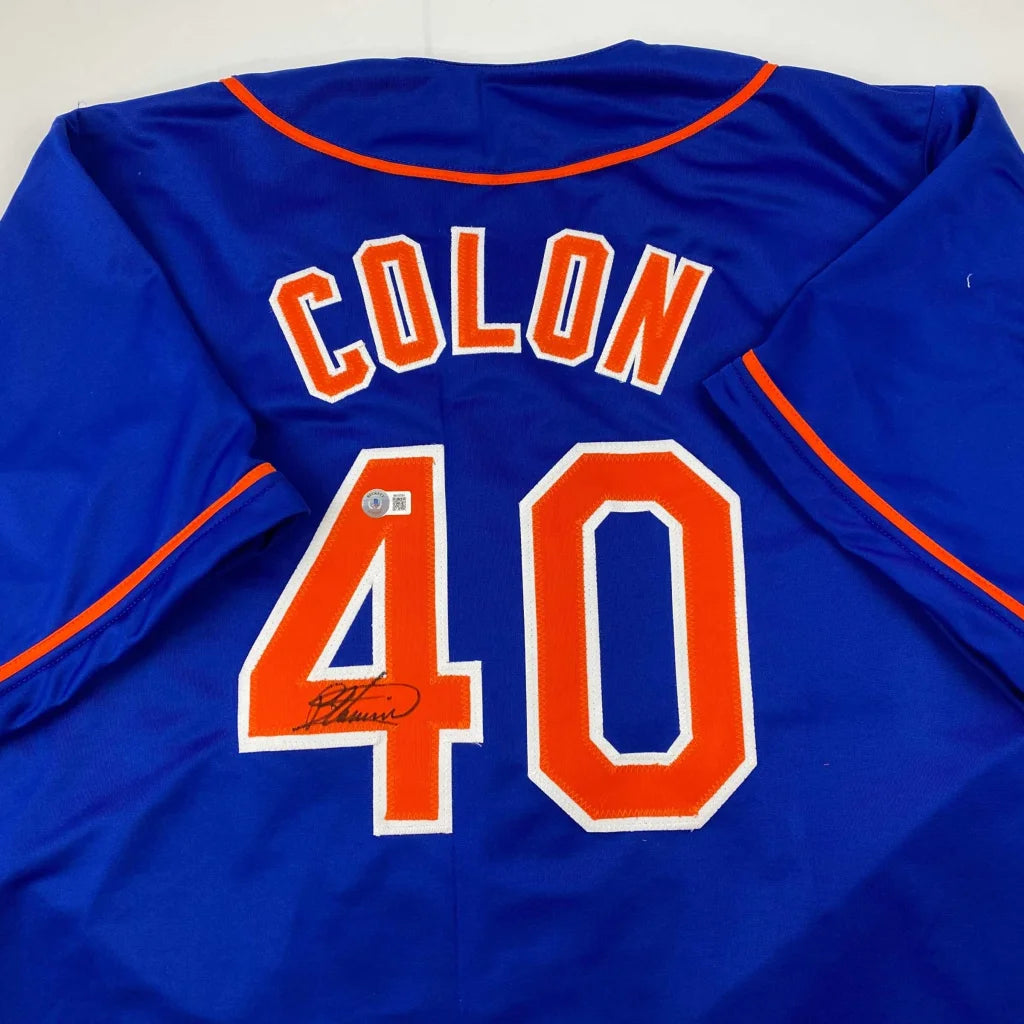 Blue professional sports custom jersey with Colon 40 autograph, perfect for sports fans