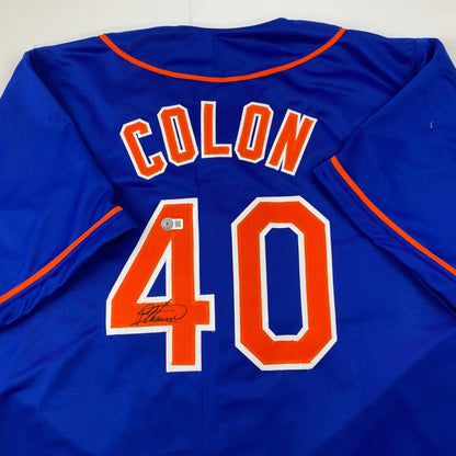 Blue professional sports custom jersey with Colon 40 autograph, perfect for sports fans