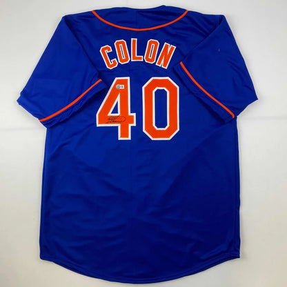 Autographed Bartolo Colon royal blue custom jersey with Colon 40, Beckett COA