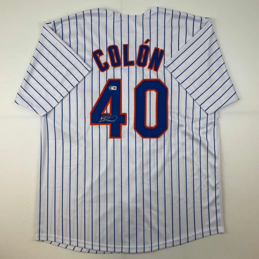 Autographed Bartolo Colon New York Pinstripe Baseball Jersey Beckett BAS COA | Hall of Fame Sports Memorabilia | vintageantiquesgifts.com