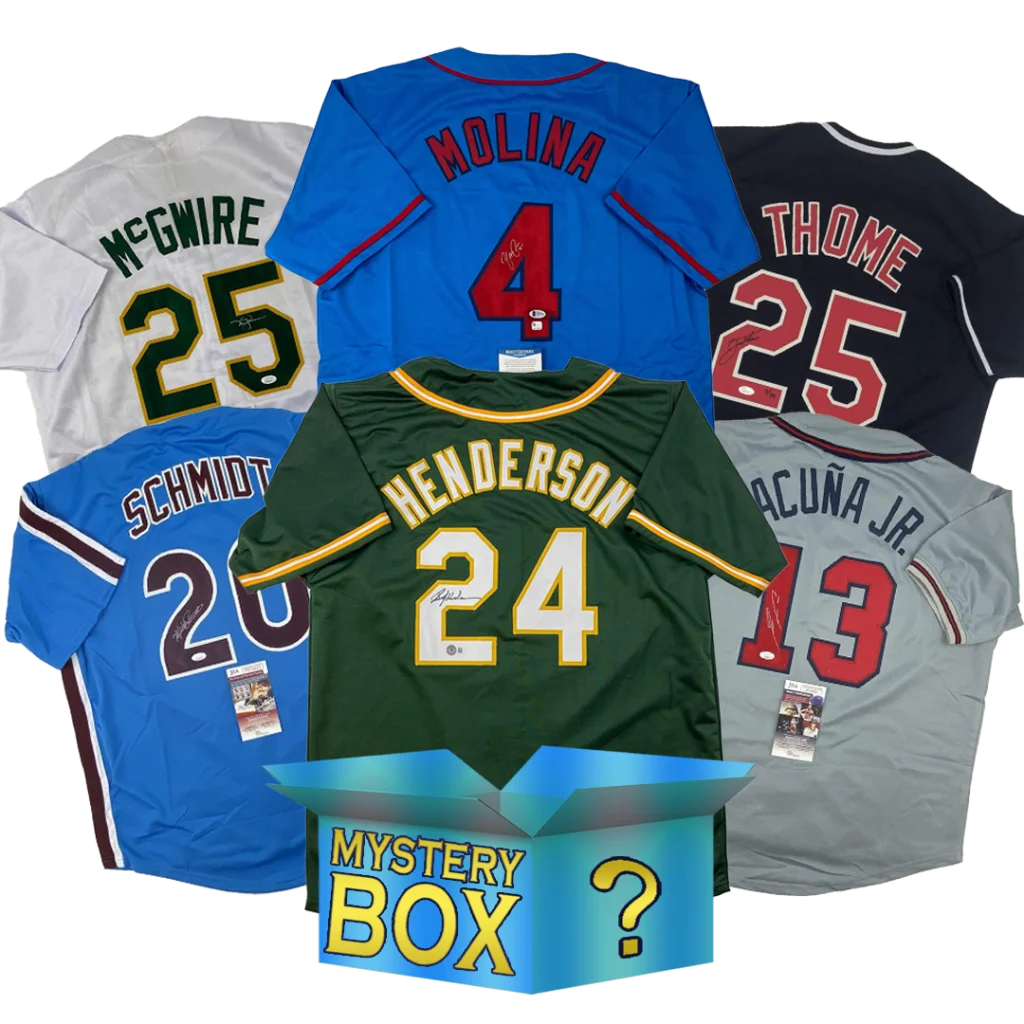 Autographed custom jersey and signed baseball collection in PSA JSA mystery box