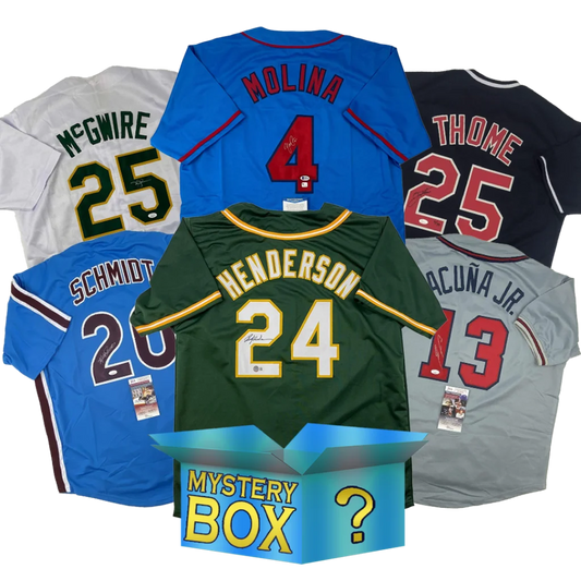 Autographed custom jersey and signed baseball collection in PSA JSA mystery box