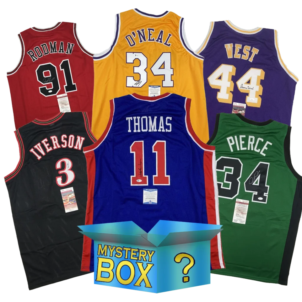 Autographed Dennis Rodman custom jersey mystery box with vibrant signed basketball jerseys