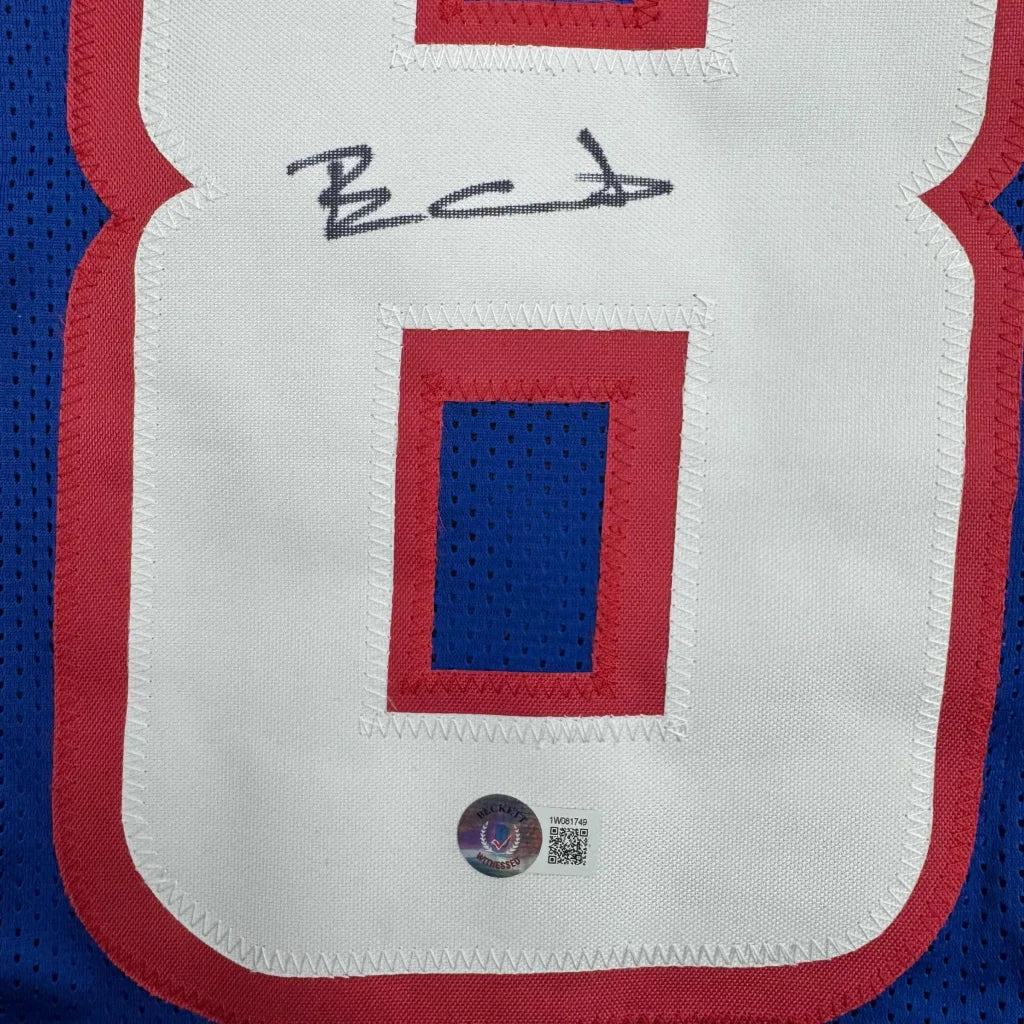 Autographed Ben Coates New England Blue Football Jersey Beckett BAS COA | Authenticated Signed Sports Jersey | vintageantiquesgifts.com