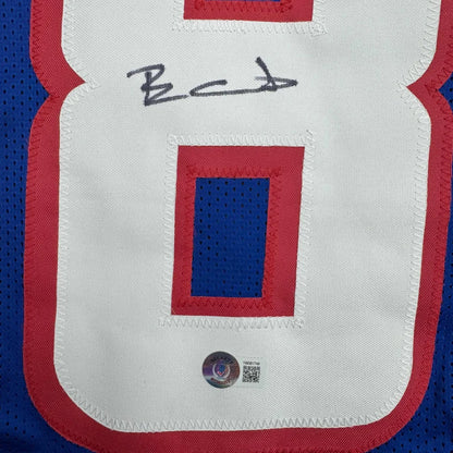 Autographed Ben Coates New England Blue Football Jersey Beckett BAS COA | Authenticated Signed Sports Jersey | vintageantiquesgifts.com