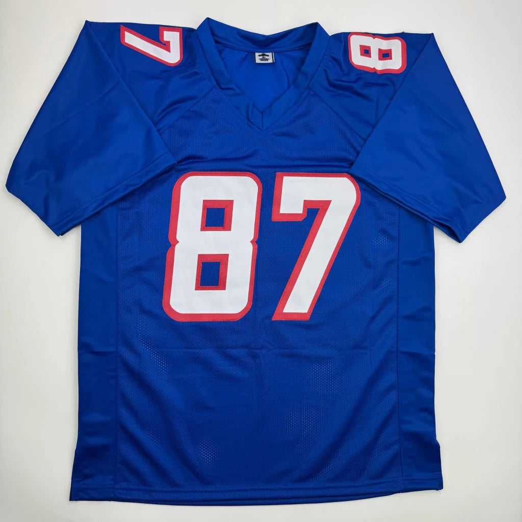 Autographed Ben Coates New England Blue Football Jersey Beckett BAS COA | Authenticated Signed Sports Jersey | vintageantiquesgifts.com