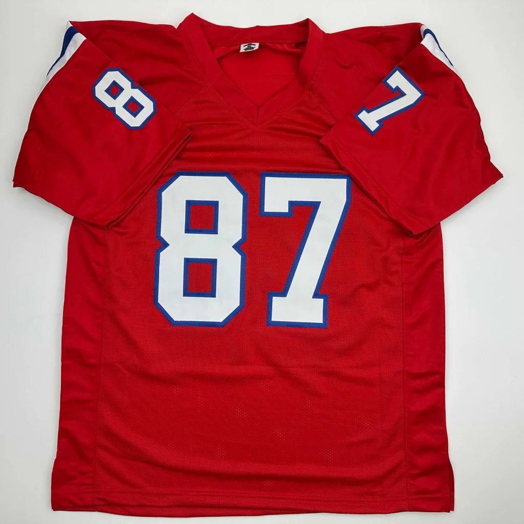 Autographed Ben Coates New England red custom jersey with white numerals