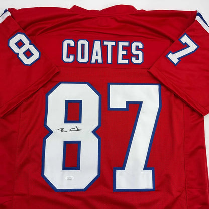 Autographed Ben Coates red New England Patriots custom jersey with number 87
