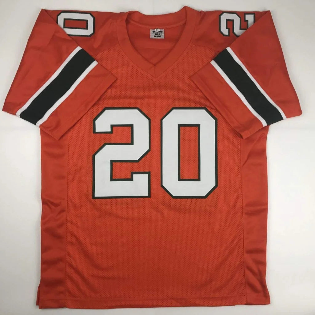 Autographed bernie kosar miami orange custom jersey with bold white and black numerals for professional sports league
