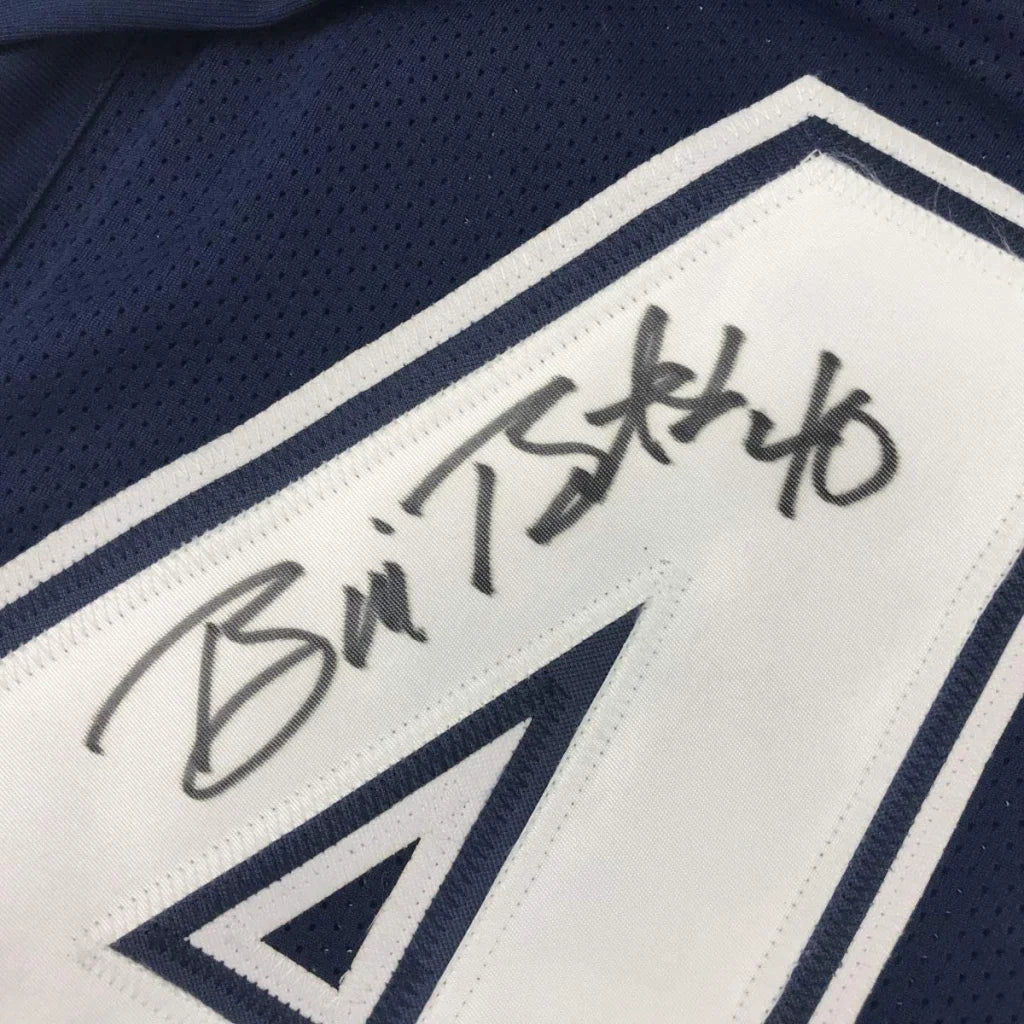 Autographed bill bates dallas dark blue custom football jersey with bold number 1 design from a professional sports league