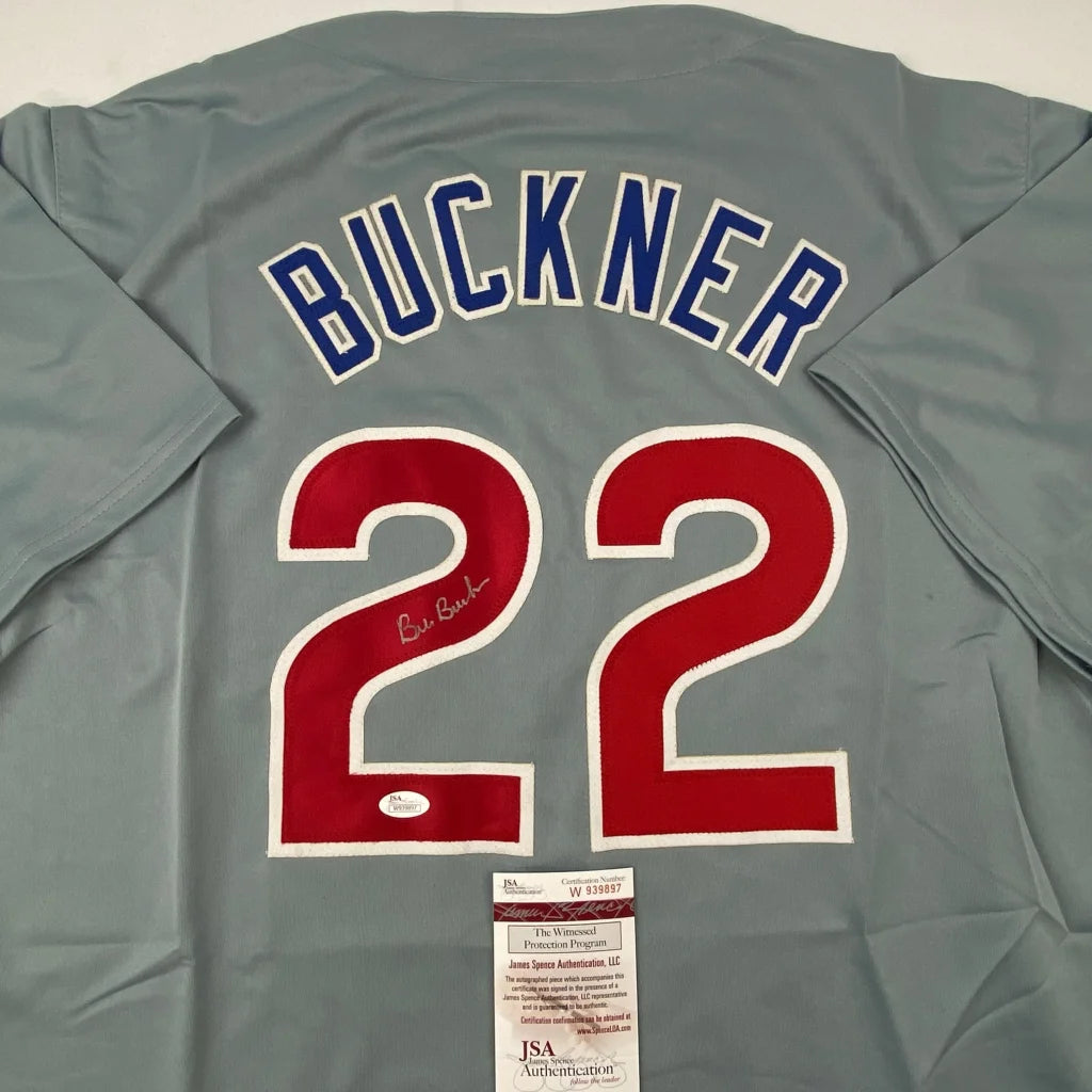 Autographed Bill Buckner Chicago gray custom jersey with Buckner 22, JSA COA
