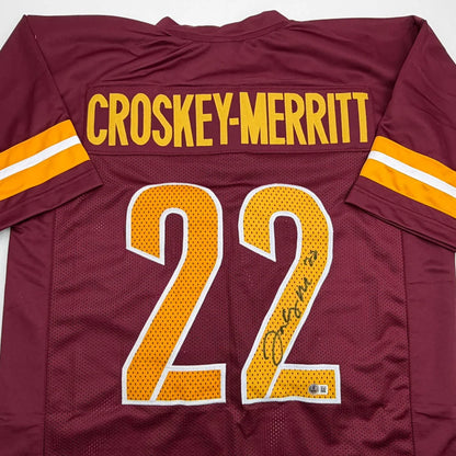 Autographed Bill Jacory Croskey-Merritt maroon custom jersey number 22 back