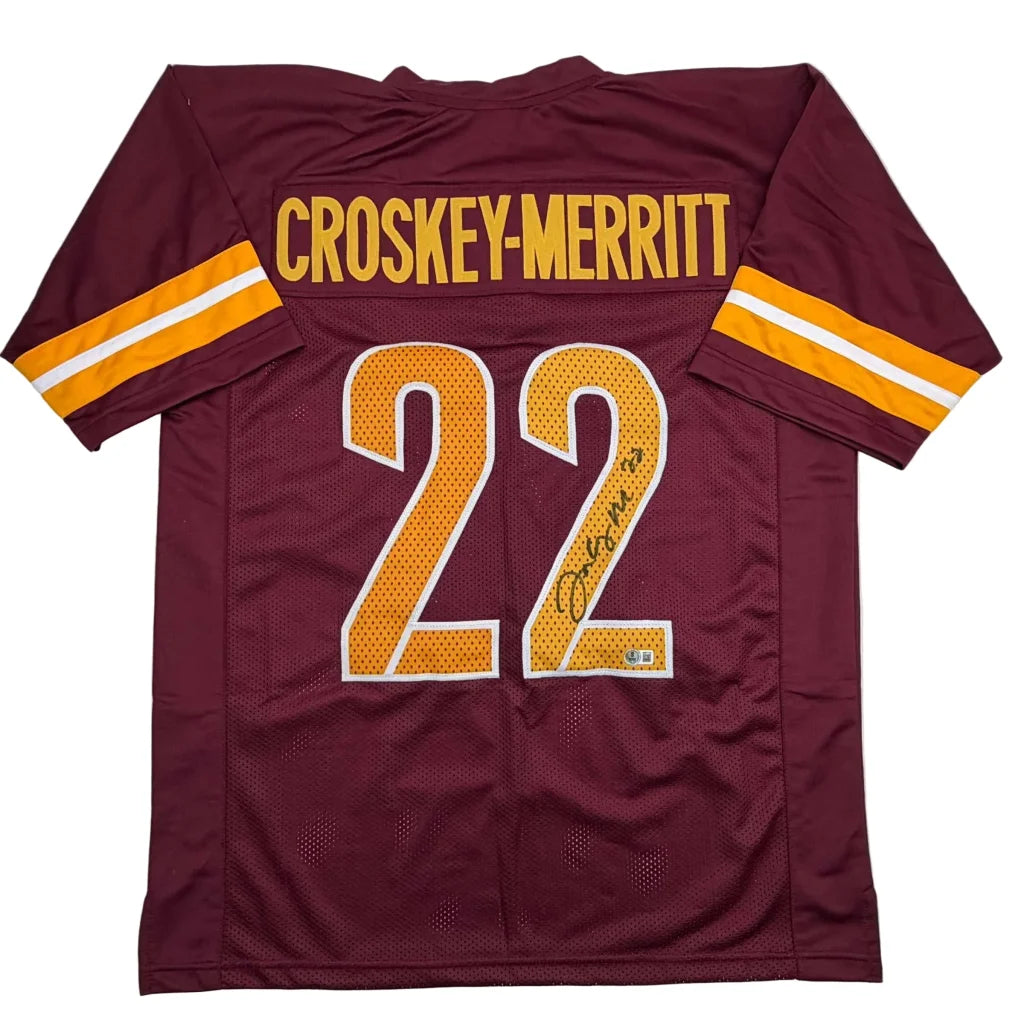 Autographed Bill Jacory Croskey-Merritt custom jersey back, maroon with Crosky-Merritt over 22