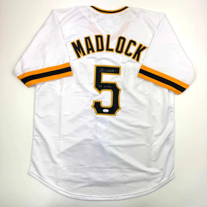 Autographed Bill Madlock Pittsburgh white custom jersey back, number 5, JSA COA