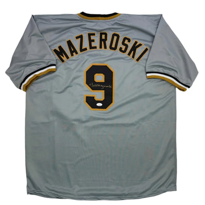 Gray custom jersey with black and gold trim featuring Mazeroski 9 for professional sports fans