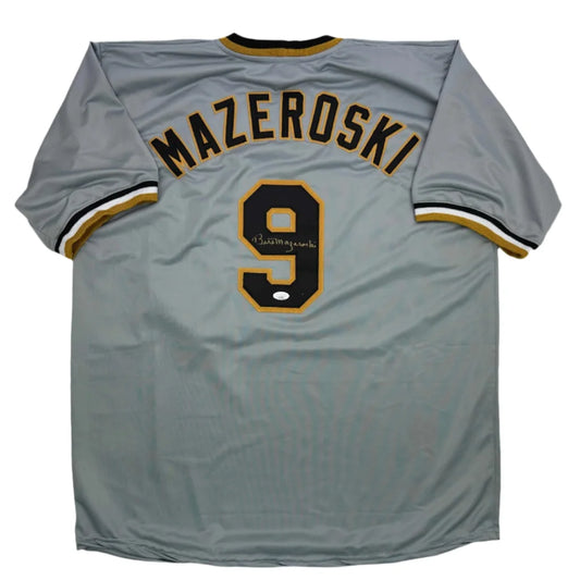 Gray custom jersey with black and gold trim featuring Mazeroski 9 for professional sports fans