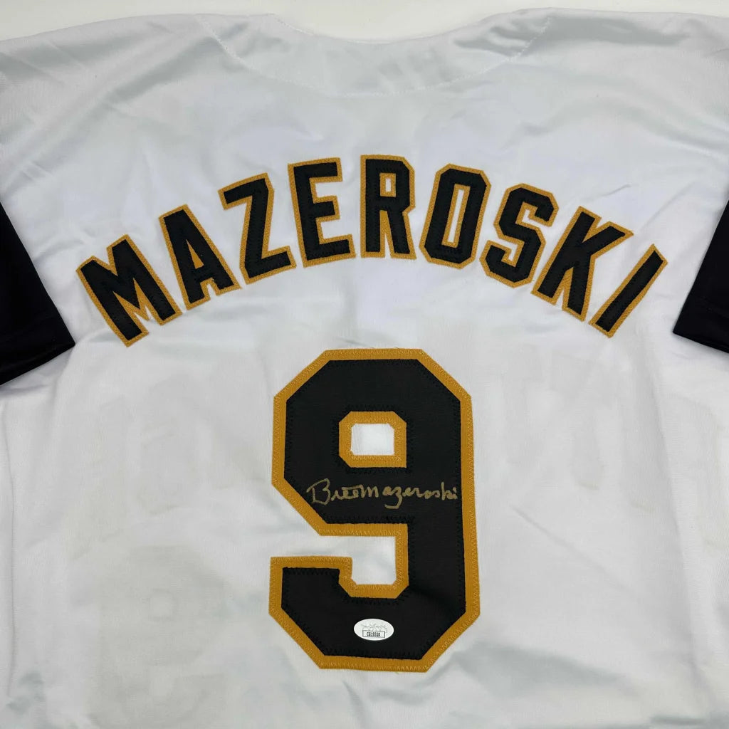 White custom jersey signed by Bill Mazeroski with Mazeroski and number 9 for professional sports fans