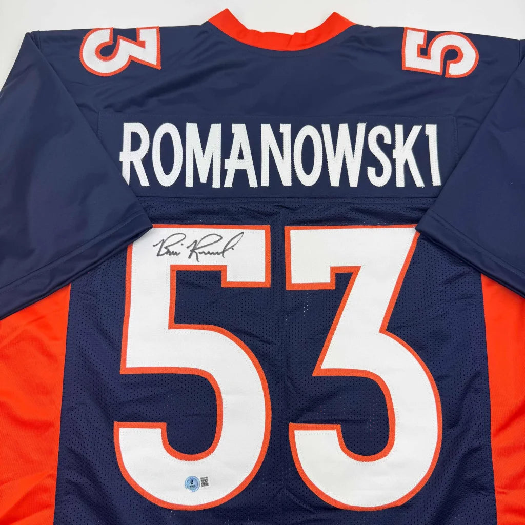 Autographed Bill Romanowski Denver Broncos custom jersey in navy blue