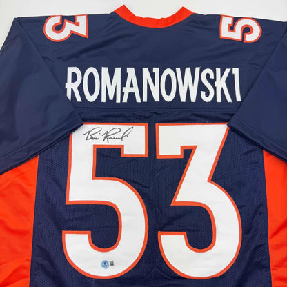 Autographed Bill Romanowski Denver Broncos custom jersey in navy blue