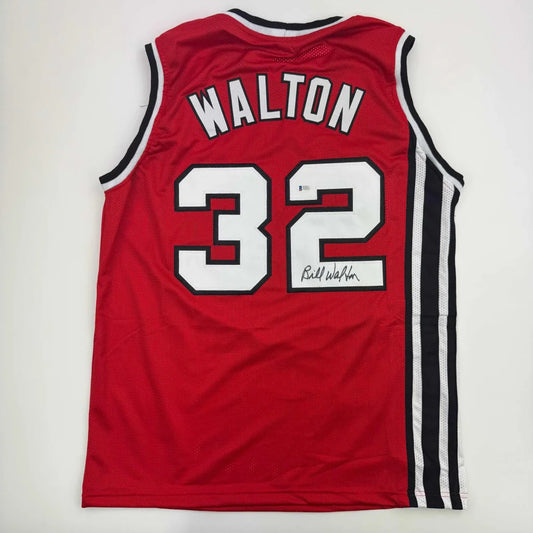 Red Bill Walton signed basketball jersey with third party authentication and signature detail