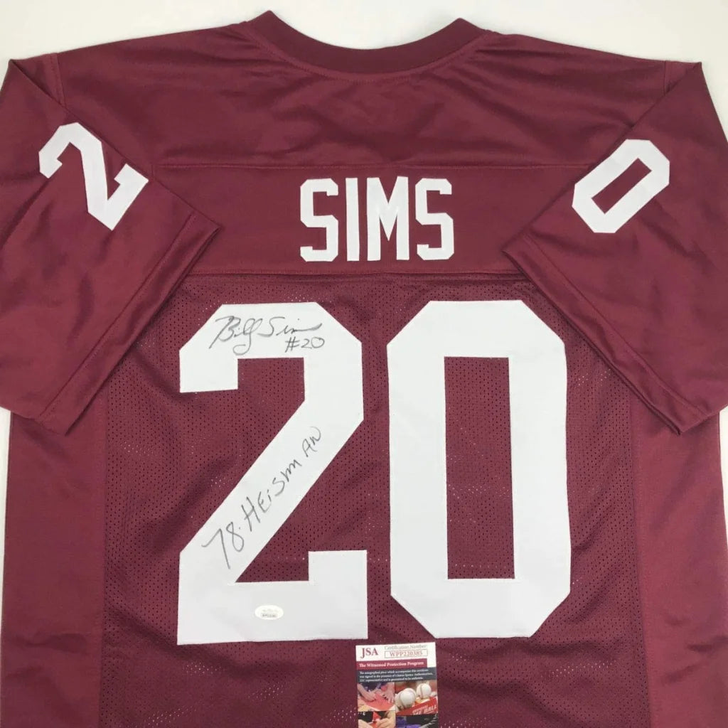 Autographed Billy Sims 78 Heisman Oklahoma Maroon College Football Jersey JSA COA | Certified Authentic Signed Memorabilia | vintageantiquesgifts.com