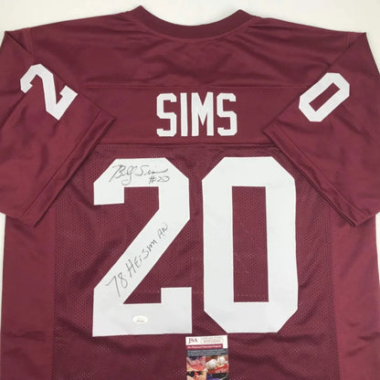 Autographed Billy Sims 78 Heisman Oklahoma Maroon College Football Jersey JSA COA | Certified Authentic Signed Memorabilia | vintageantiquesgifts.com