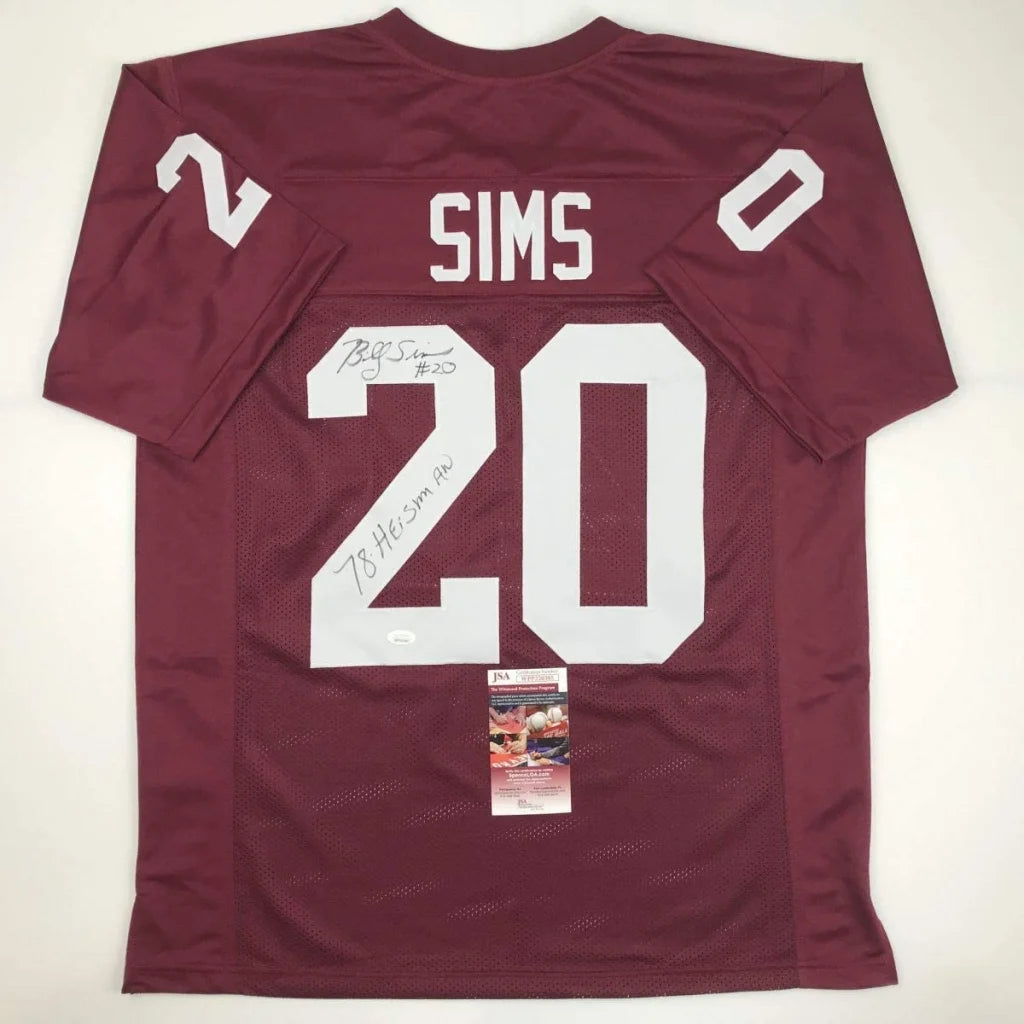 Autographed Billy Sims 78 Heisman Oklahoma Maroon College Football Jersey JSA COA | Hall of Fame Sports Memorabilia | vintageantiquesgifts.com