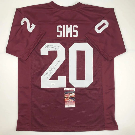 Autographed Billy Sims 78 Heisman Oklahoma Maroon College Football Jersey JSA COA | Hall of Fame Sports Memorabilia | vintageantiquesgifts.com