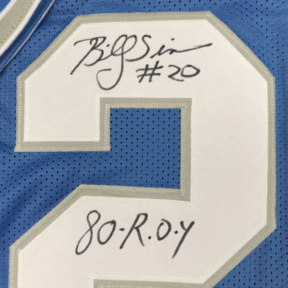 Autographed Billy Sims 80 ROY Detroit Blue Football Jersey JSA COA | Authenticated Signed Sports Jersey | vintageantiquesgifts.com
