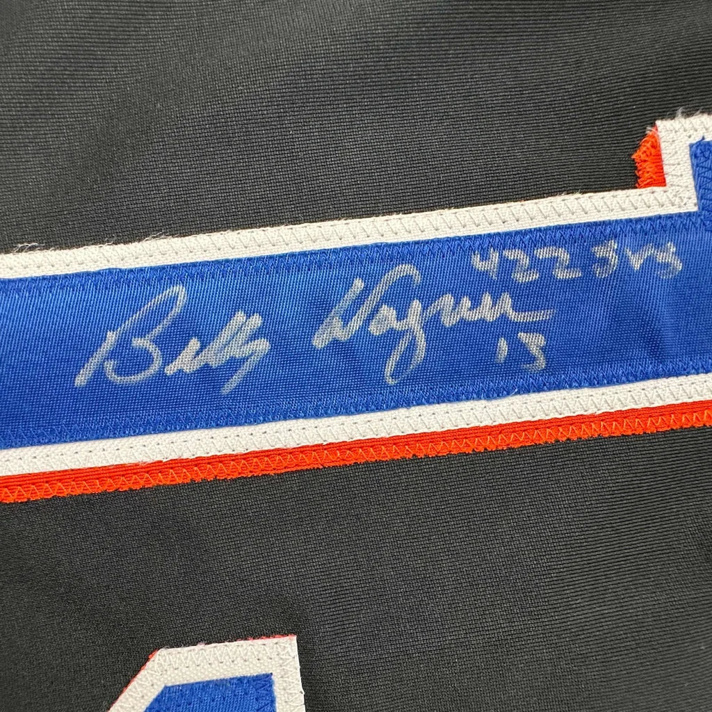 Autographed black custom jersey with blue white orange trim from Billy Wagner sports league