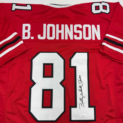 Autographed Billy White Shoes Johnson Atlanta Red Football Jersey JSA COA | Certified Authentic Signed Memorabilia | vintageantiquesgifts.com