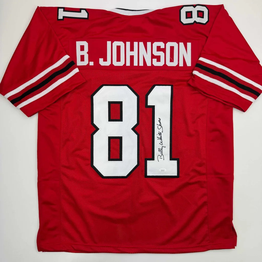 Autographed/Signed Billy White Shoes Johnson Atlanta Red Football Jersey JSA COA