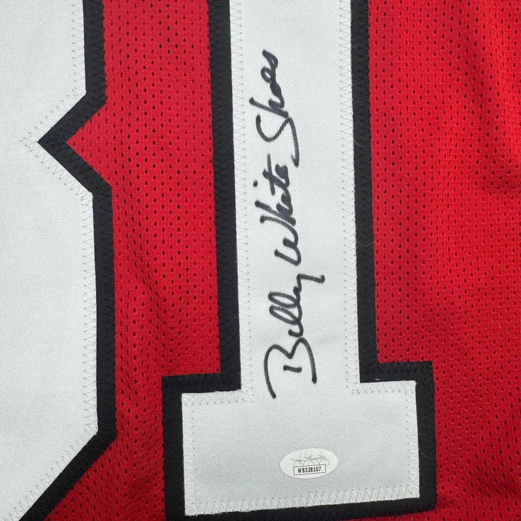 Autographed Billy White Shoes Johnson Atlanta Red Football Jersey JSA COA | Authenticated Signed Sports Jersey | vintageantiquesgifts.com