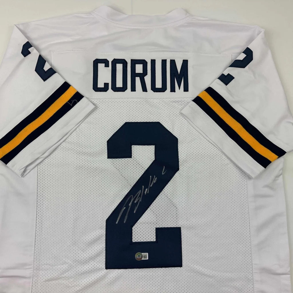 Autographed Blake Corum Michigan White College Football Jersey Beckett BAS COA | Certified Authentic Signed Memorabilia | vintageantiquesgifts.com