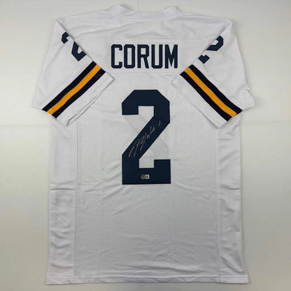 Autographed Blake Corum Michigan White College Football Jersey Beckett BAS COA | Hall of Fame Sports Memorabilia | vintageantiquesgifts.com