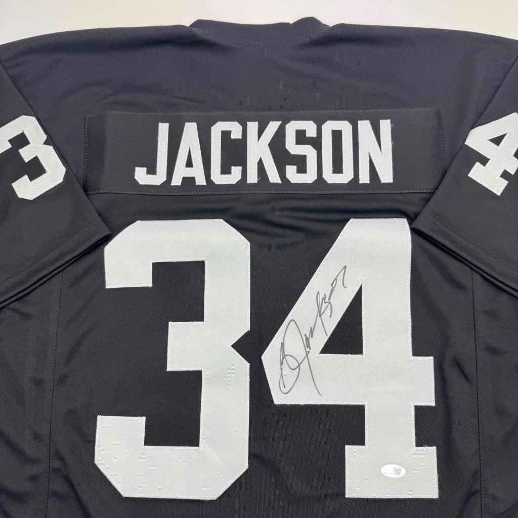 Autographed Bo Jackson Oakland Black Football Jersey JSA COA | Certified Authentic Signed Memorabilia | vintageantiquesgifts.com