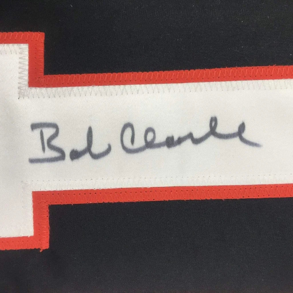 Autographed Bob Clarke Philadelphia black custom hockey jersey with red accents and signed white label, JSA COA