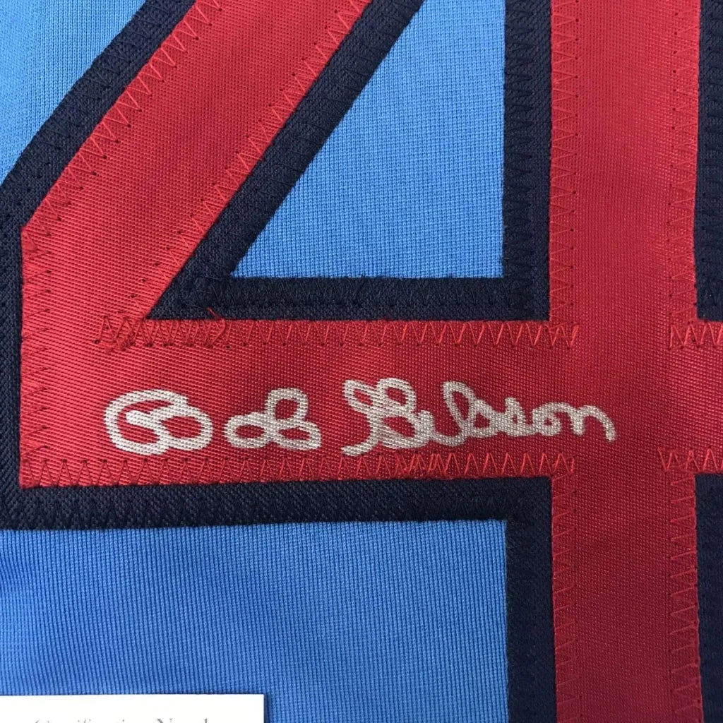 Autographed Bob Gibson St. Louis Cardinals custom jersey with red blue embroidered number four