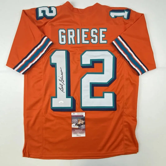 Autographed Bob Griese orange Miami Dolphins custom jersey back, JSA COA