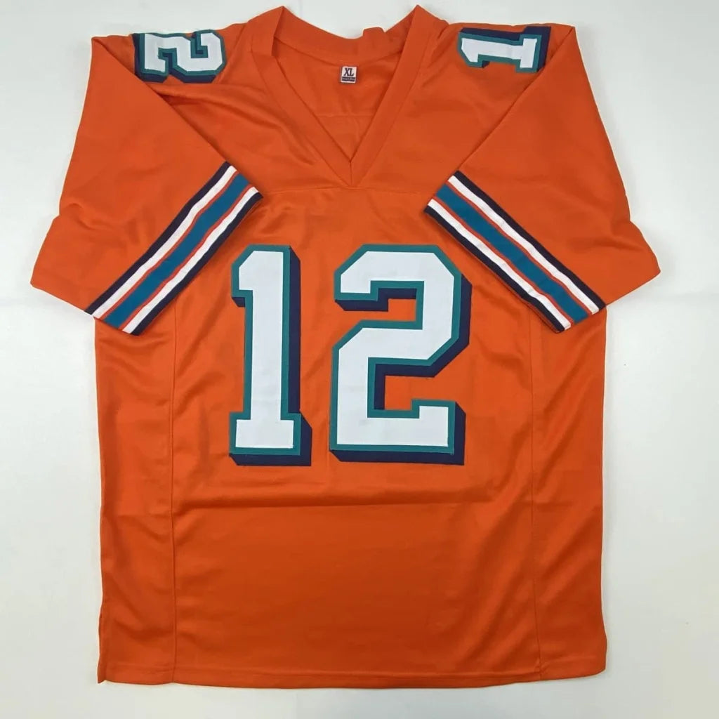 Autographed Bob Griese Miami orange custom jersey with number 12, JSA COA