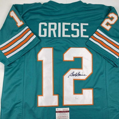 Autographed Bob Griese teal Miami Dolphins custom jersey back, number 12
