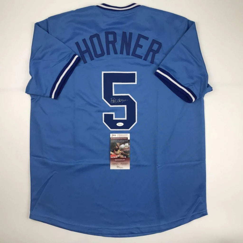 Autographed Bob Horner custom Atlanta light blue professional sports jersey
