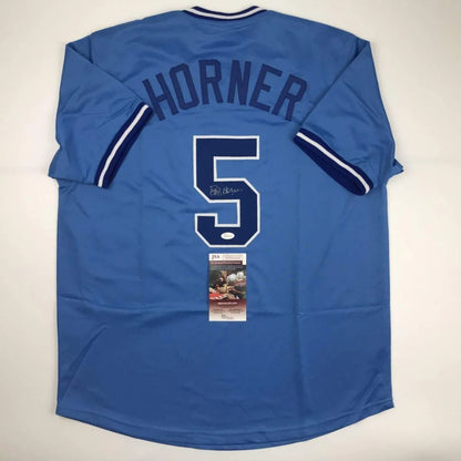 Autographed Bob Horner custom Atlanta light blue professional sports jersey