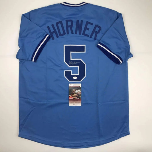 Autographed Bob Horner custom Atlanta light blue professional sports jersey