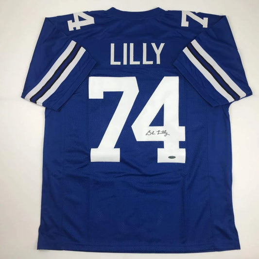 Blue professional sports custom jersey with Lilly 74 autograph from sports league