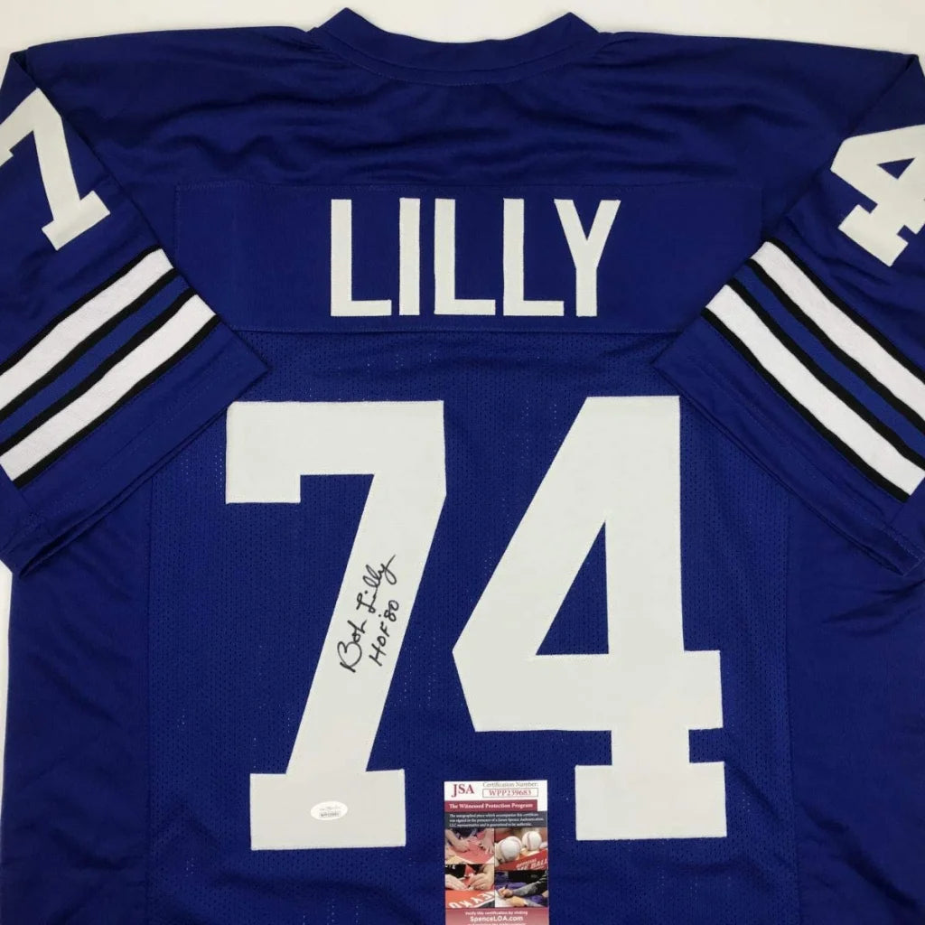 Signed Bob Lilly #74 football jersey for professional sports fans in a custom jersey design