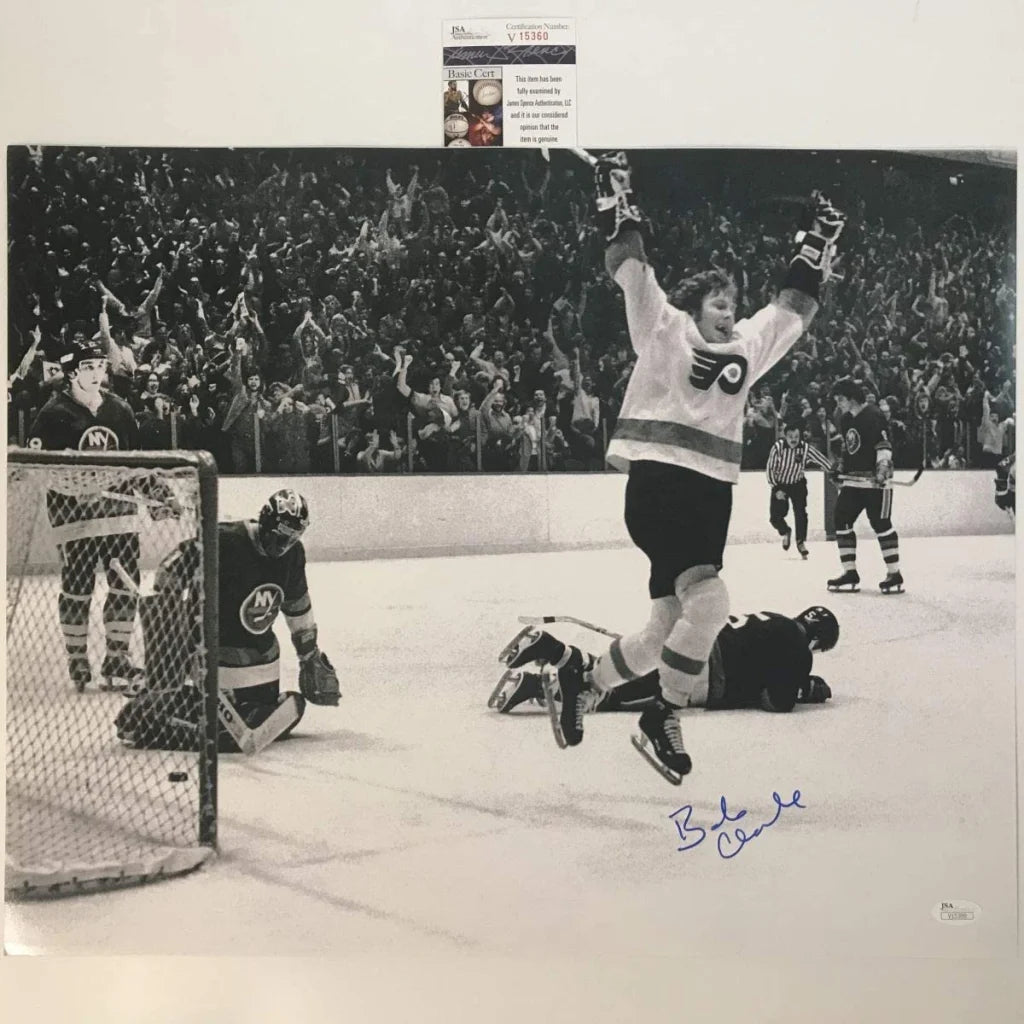 Autographed Bobby Bob Clarke B&W Philadelphia Flyers 16x20 Hockey Photo JSA COA | Hall of Fame Sports Memorabilia | vintageantiquesgifts.com